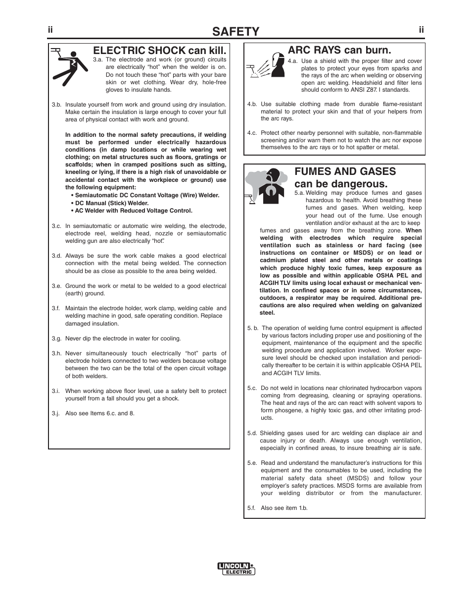 Safety, Arc rays can burn, Electric shock can kill | Fumes and gases can be dangerous | Lincoln Electric IM409 IDEALARC R3R-400 User Manual | Page 3 / 32