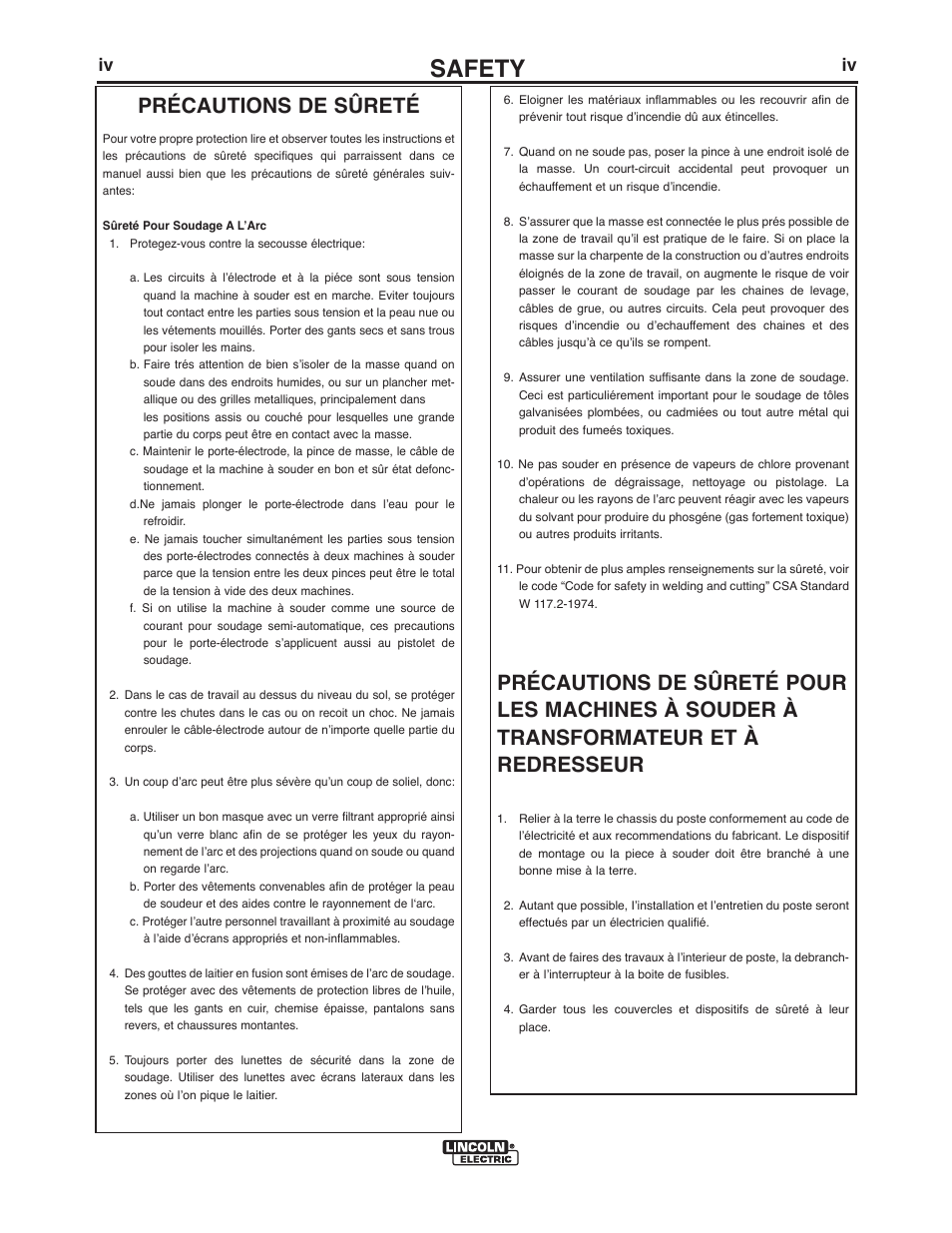 Safety, Précautions de sûreté | Lincoln Electric IM409 IDEALARC R3R-400 User Manual | Page 5 / 32