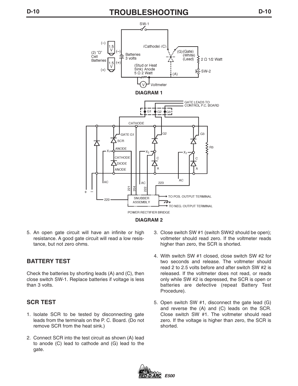 Troubleshooting | Lincoln Electric IM656 RED-D-ARC E500 User Manual | Page 20 / 28