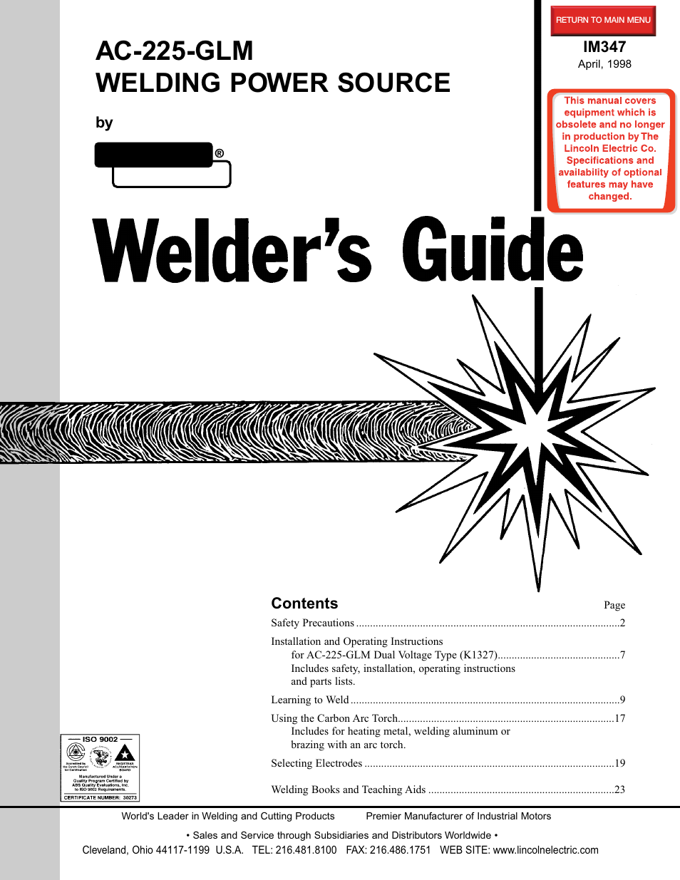 Lincoln Electric IM348 AC-225-GLM User Manual | 28 pages