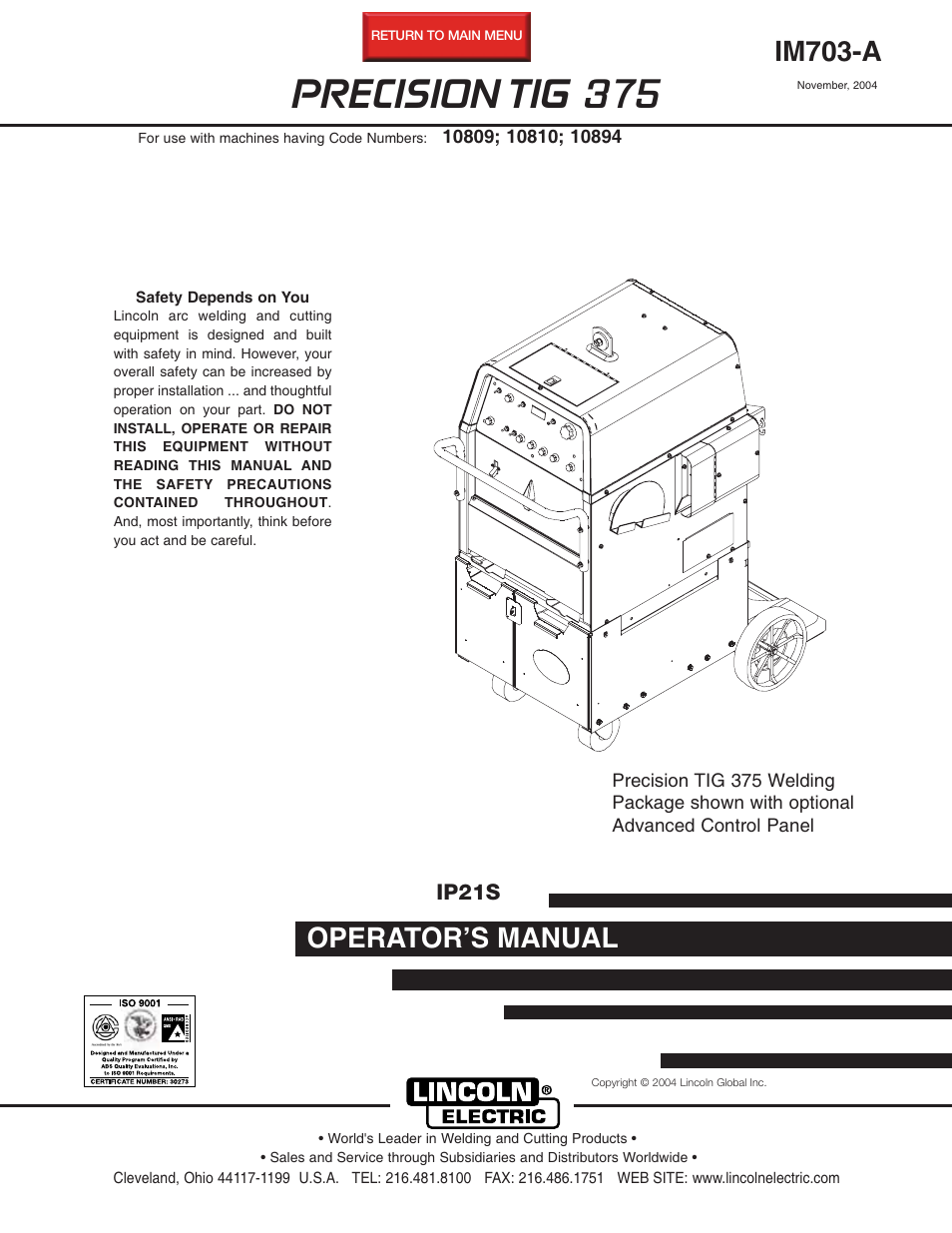 Lincoln Electric IM703 PRECISION TIG 375 User Manual | 46 pages