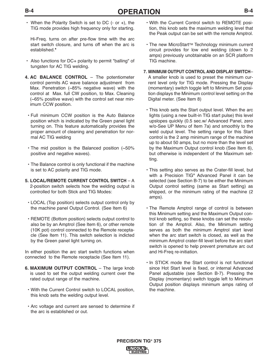 Operation | Lincoln Electric IM936 PRECISION TIG 375 User Manual | Page 19 / 44