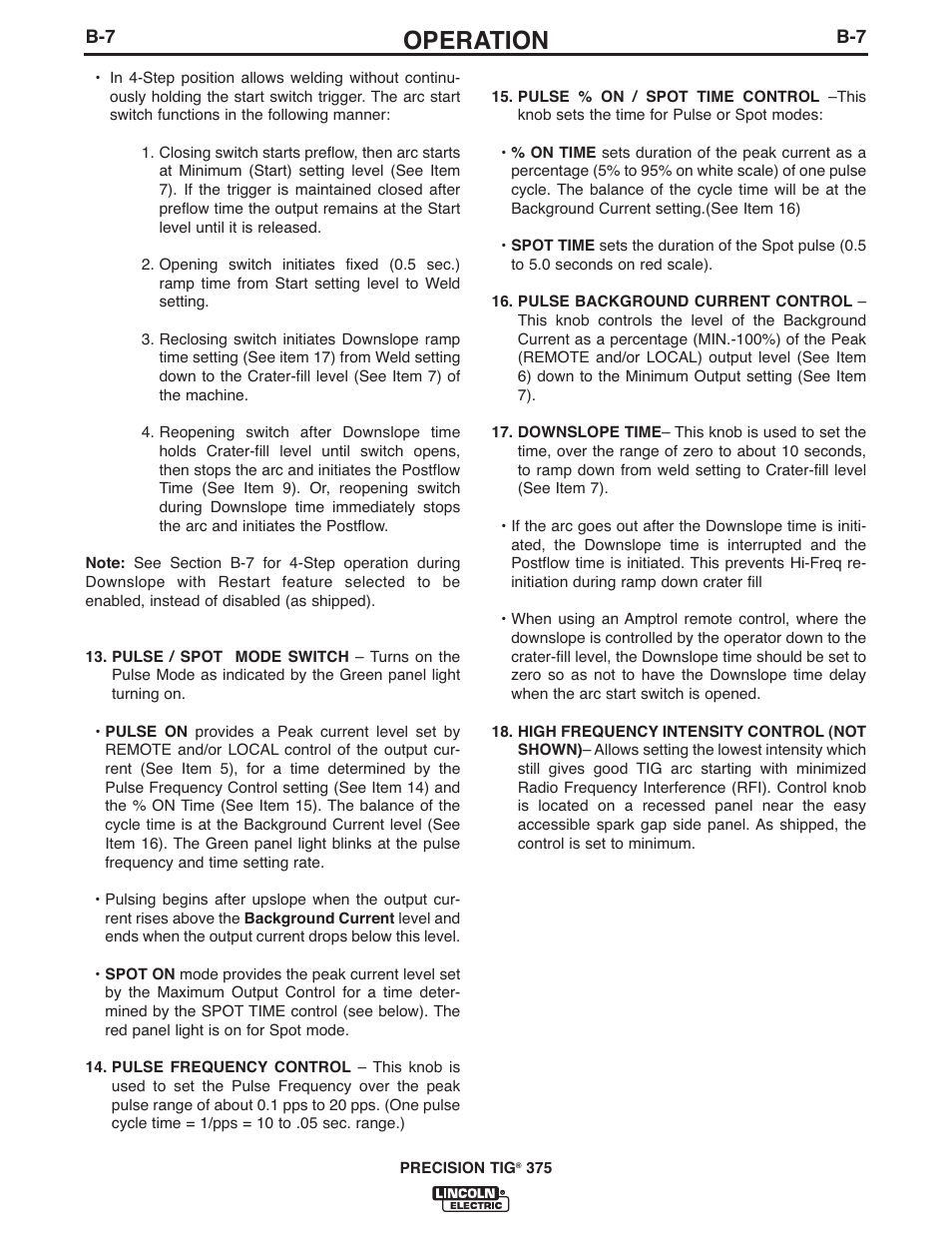 Operation | Lincoln Electric IM936 PRECISION TIG 375 User Manual | Page 22 / 44