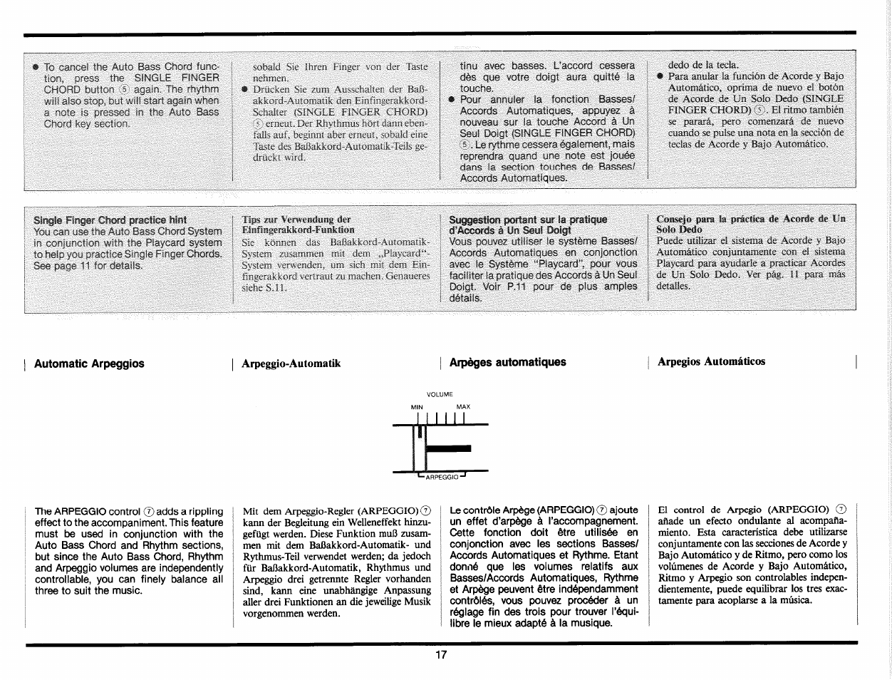 Automatic arpeggios, Arpeggio-automatik, Arpèges automatiques | Arpegios automáticos | Yamaha PC-100 User Manual | Page 19 / 28