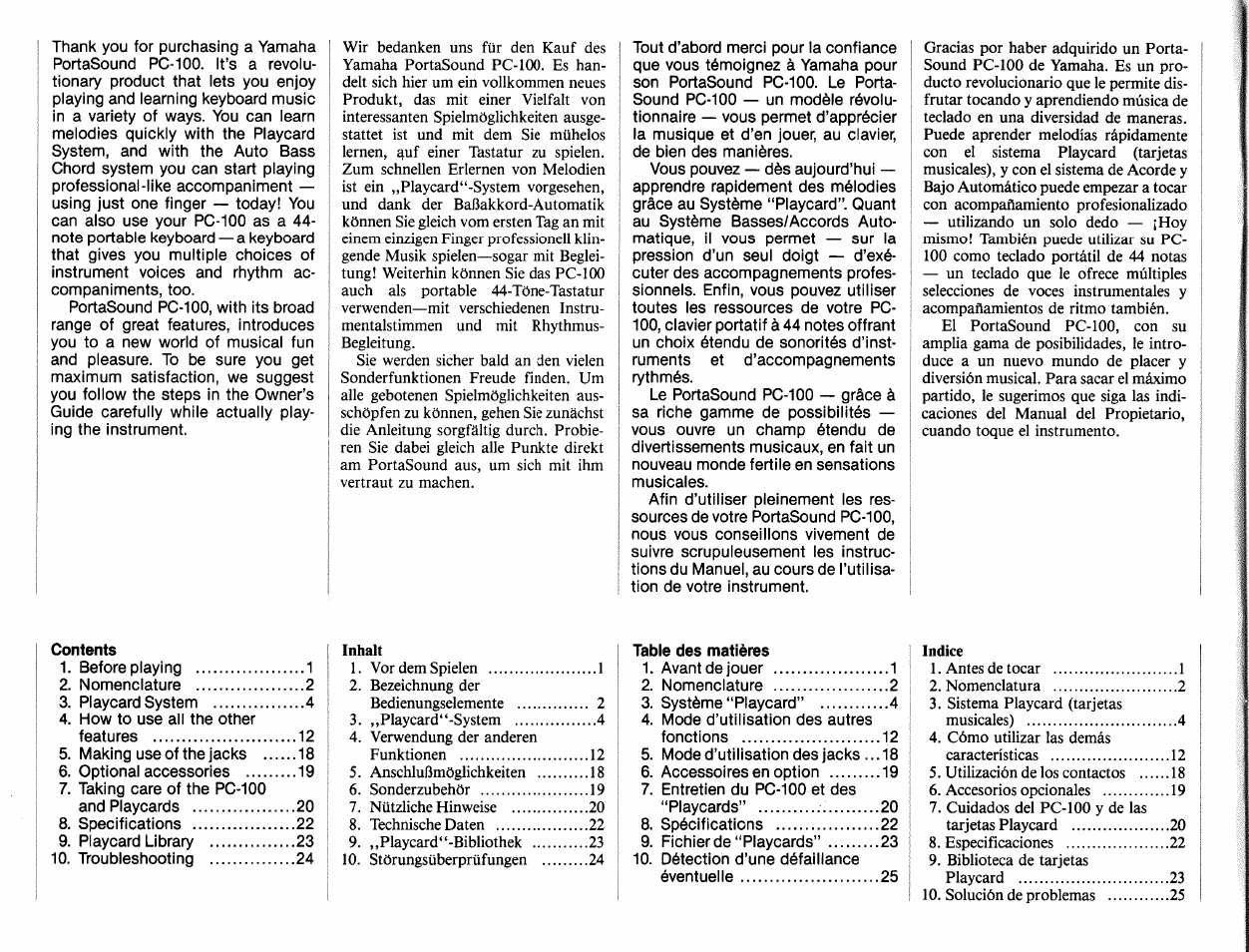 Yamaha PC-100 User Manual | Page 2 / 28