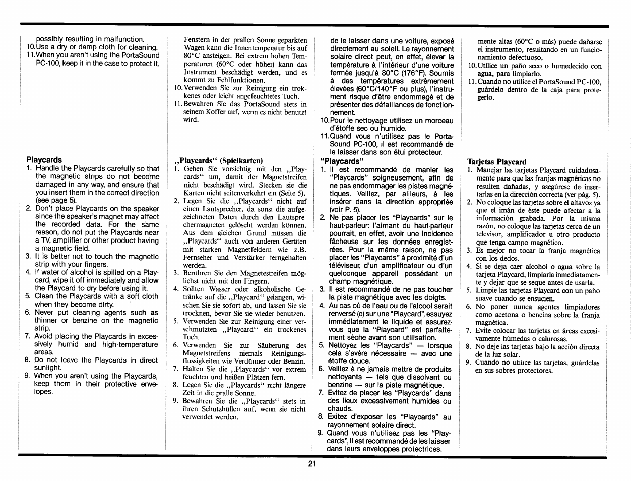 Playcards, Playcards“ (spielkarten) | Yamaha PC-100 User Manual | Page 23 / 28