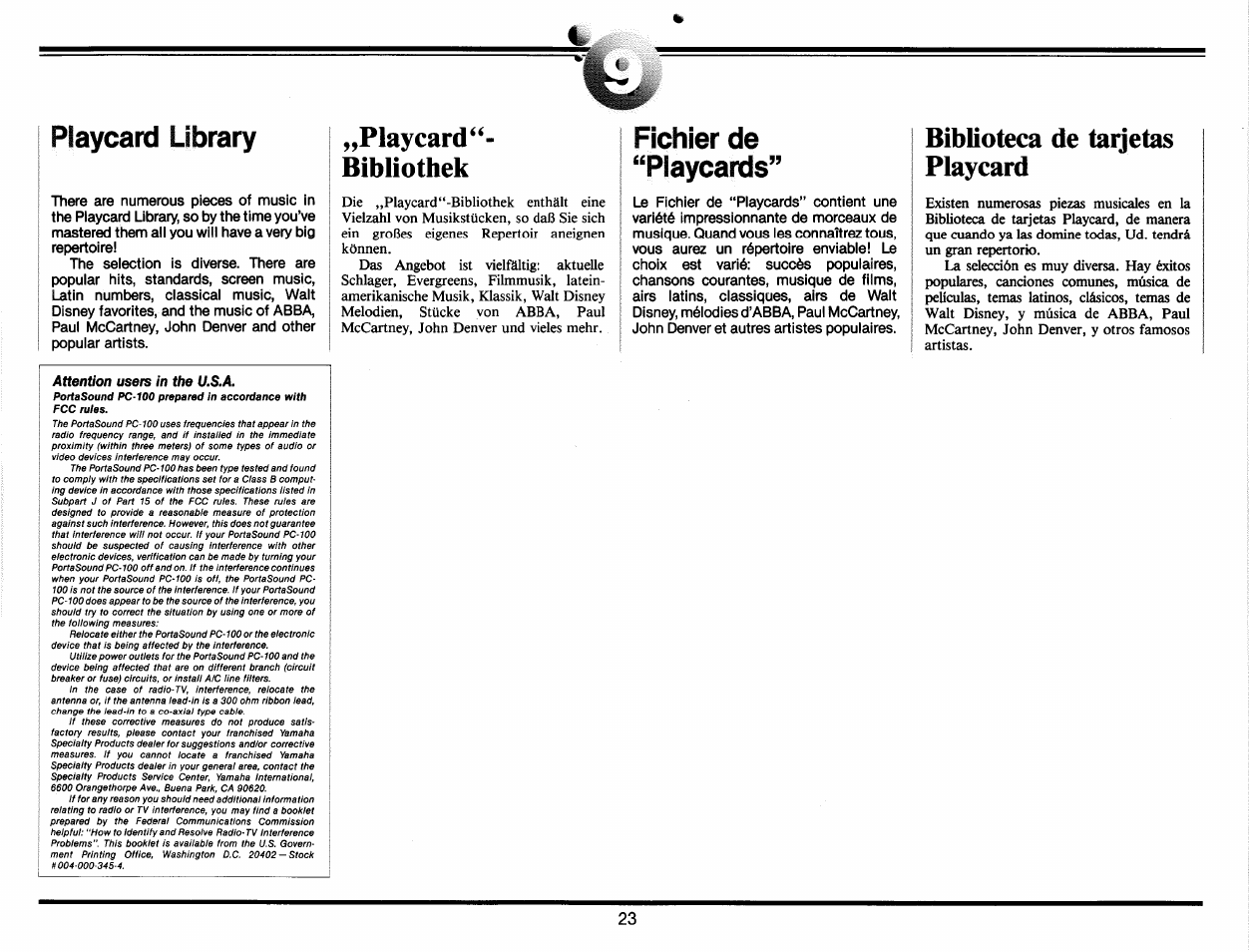 Playcard library, Playcard, Bibliothek | Fichier de “piaycards, Biblioteca de taijetas piaycard, Playcard“- bibliothek | Yamaha PC-100 User Manual | Page 25 / 28