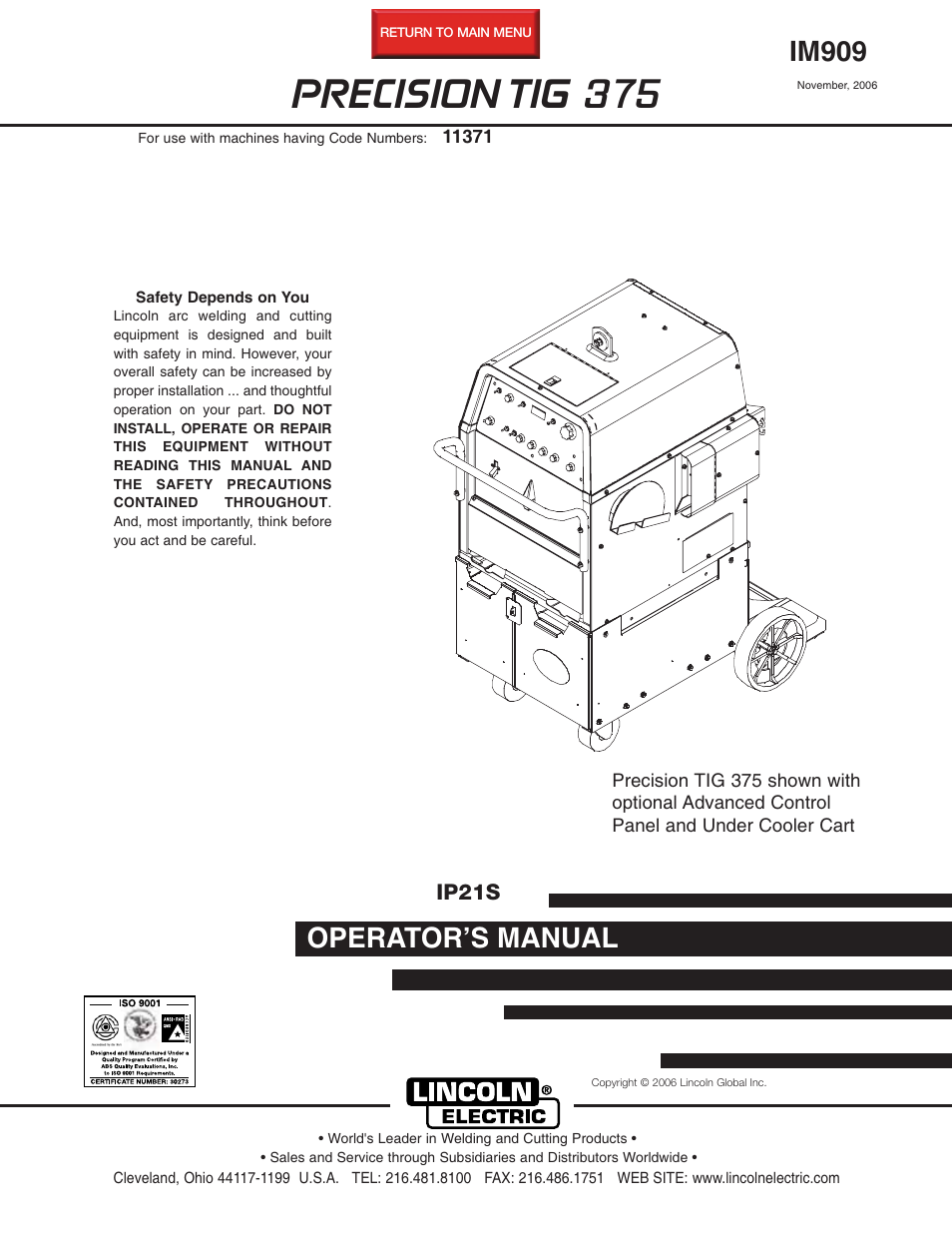 Lincoln Electric IM909 PRECISION TIG 375 User Manual | 46 pages