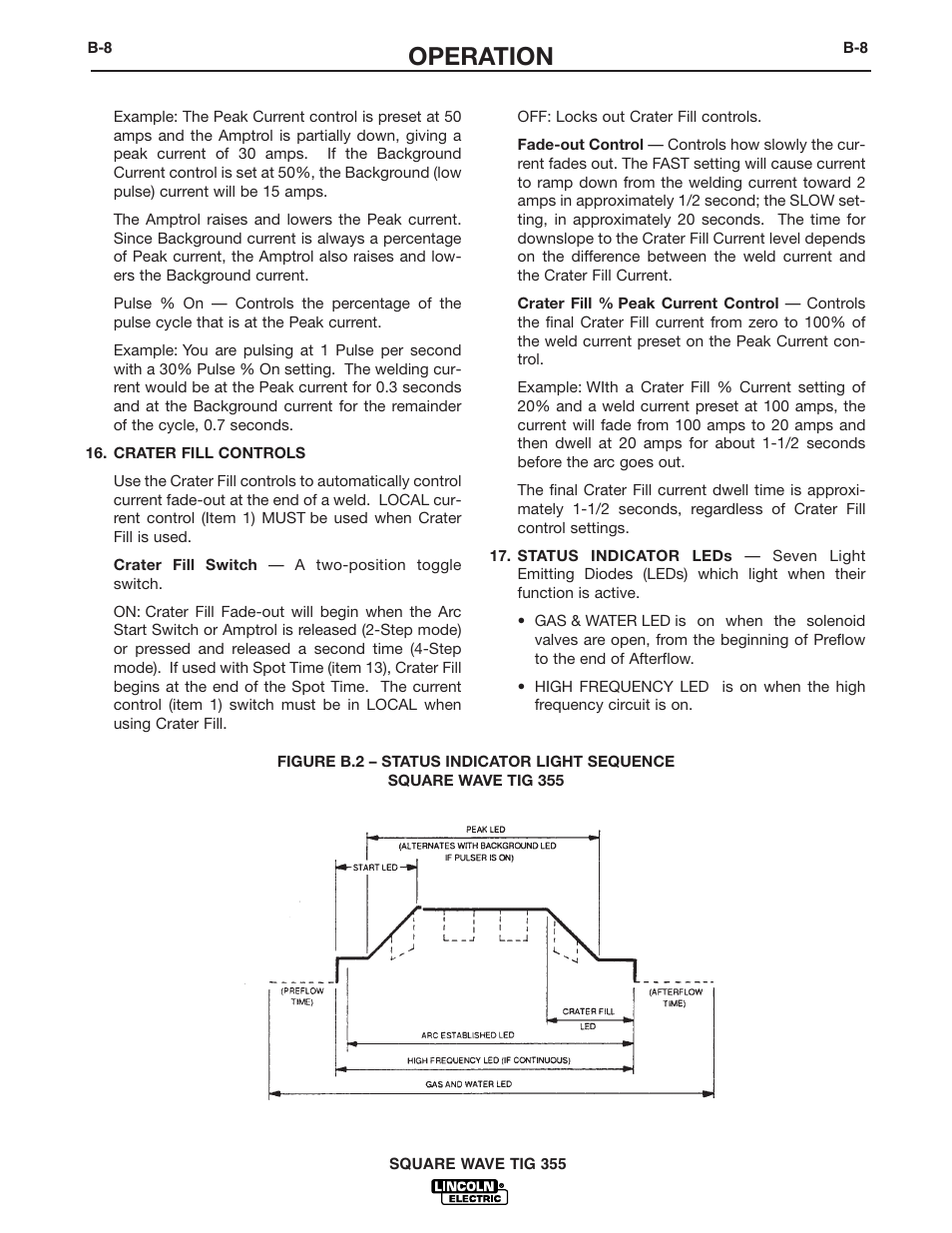 Operation | Lincoln Electric IM467 SQUARE WAVE TIG 355 User Manual | Page 23 / 52