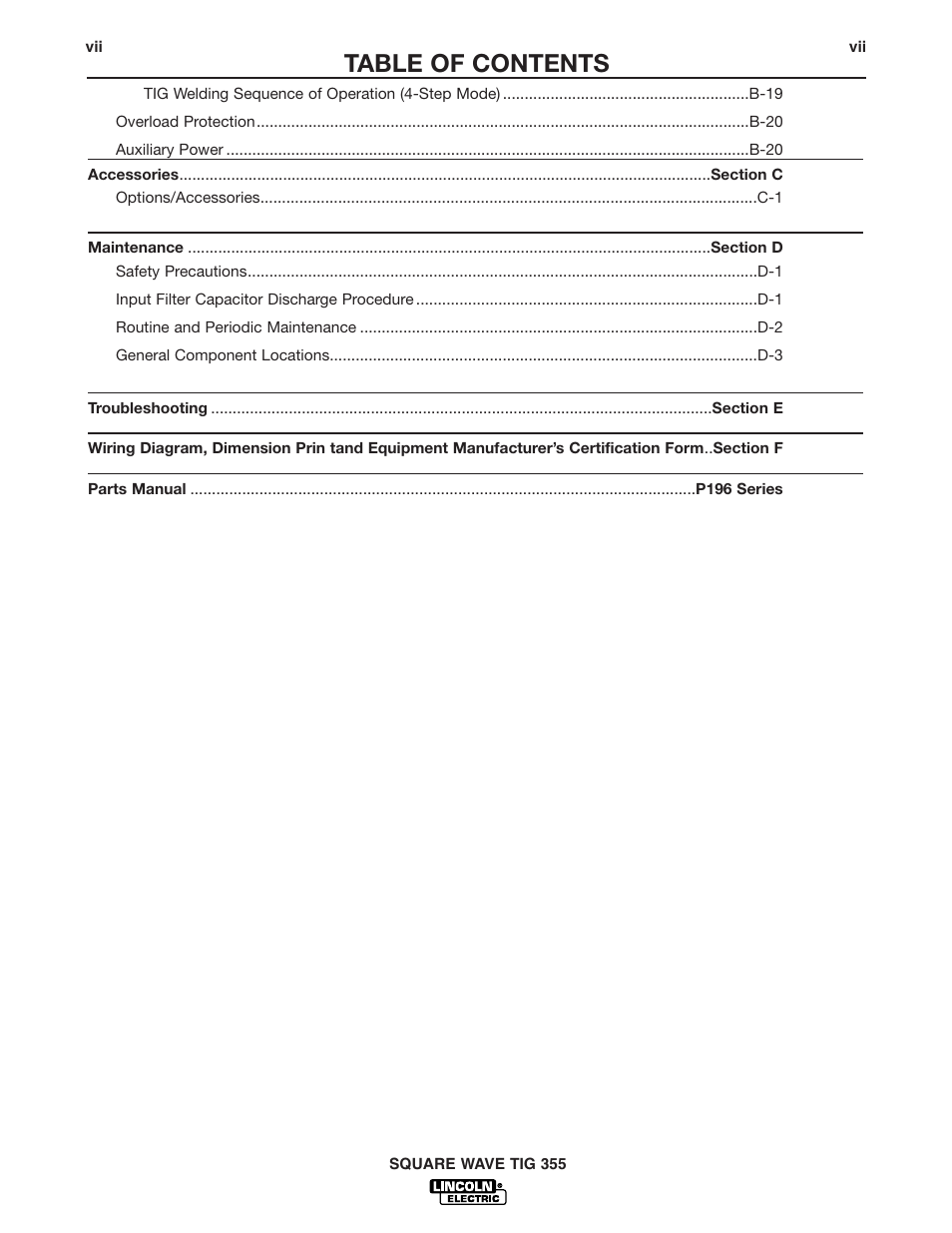 Lincoln Electric IM467 SQUARE WAVE TIG 355 User Manual | Page 8 / 52