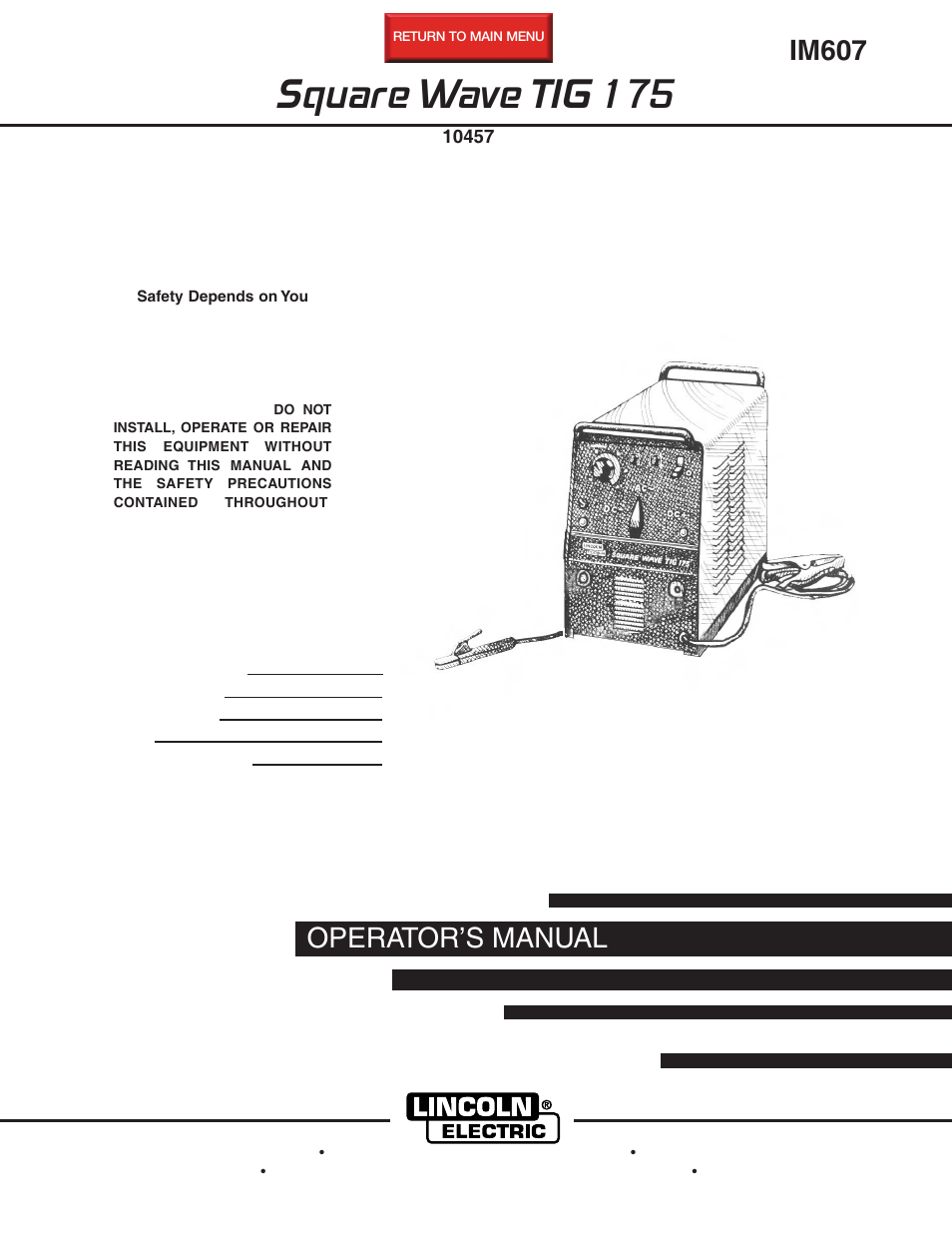 Lincoln Electric IM607 SQUARE WAVE TIG 175 User Manual | 34 pages