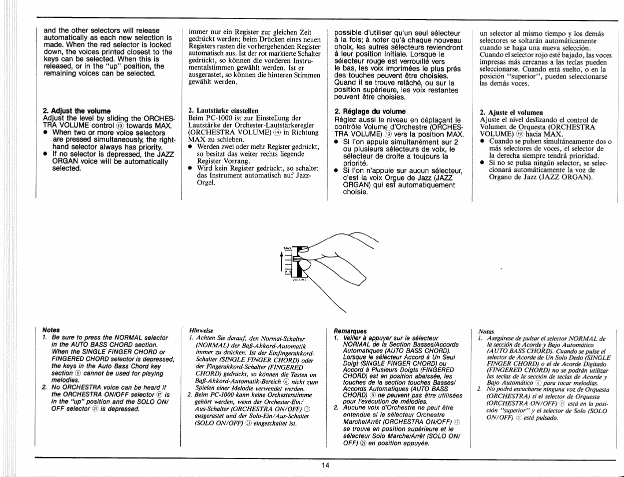 Remarques | Yamaha PC-1000 User Manual | Page 16 / 35