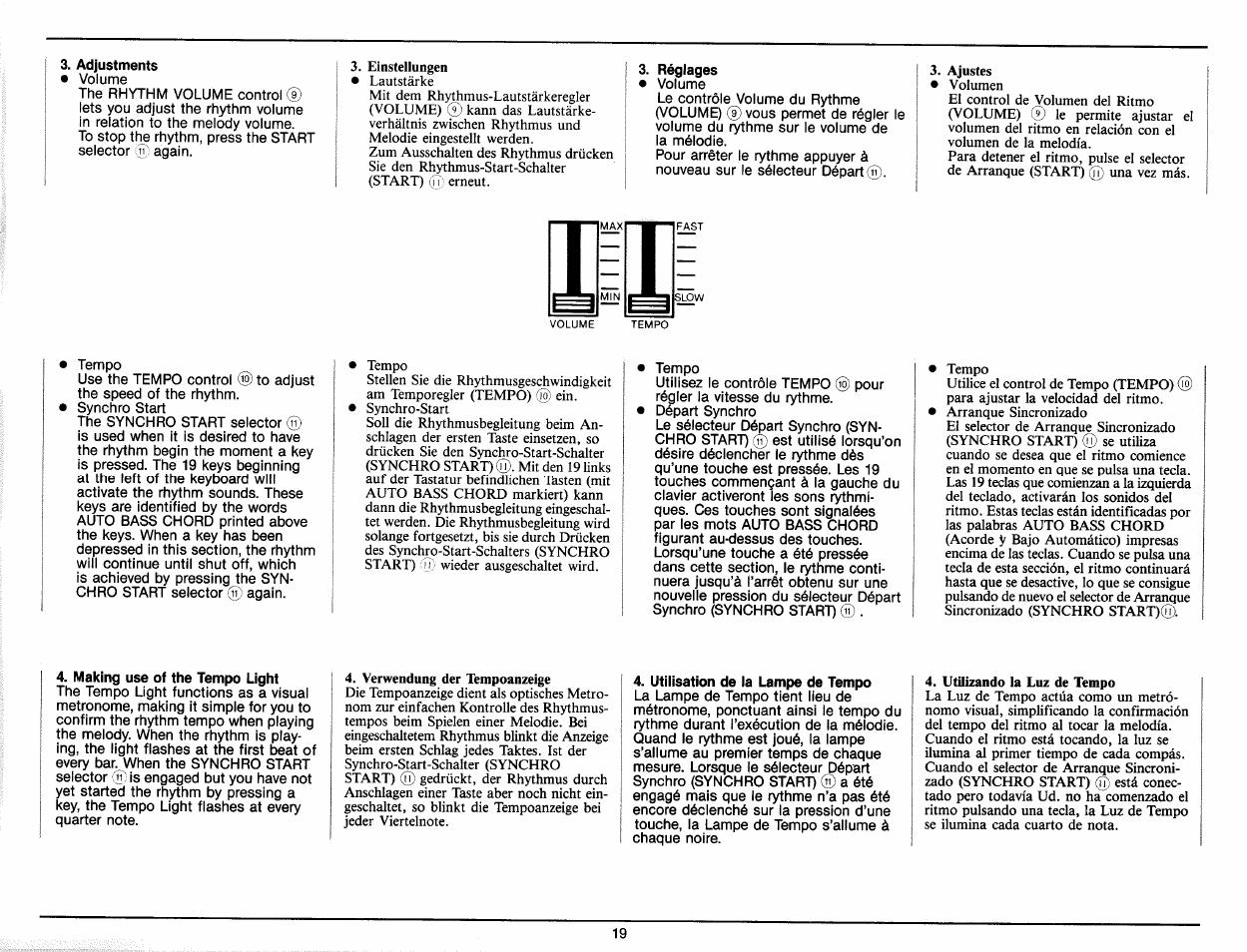 Making use of the tempo light, Utilisation de la lampe de tempo | Yamaha PC-1000 User Manual | Page 21 / 35