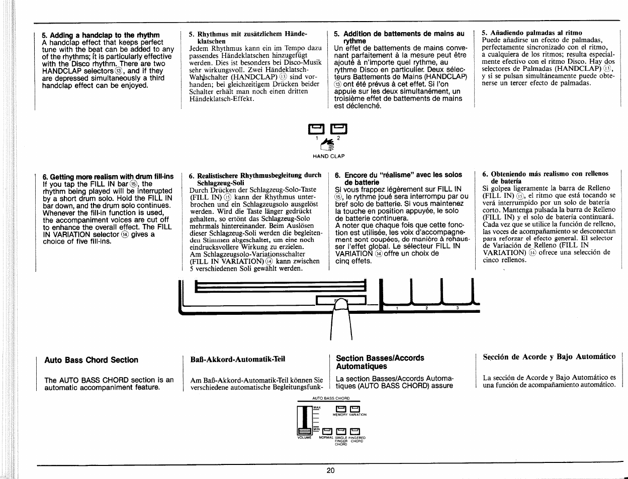 Auto bass chord section, Section basses/accords automatiques, R=l q | U 1 i | Yamaha PC-1000 User Manual | Page 22 / 35