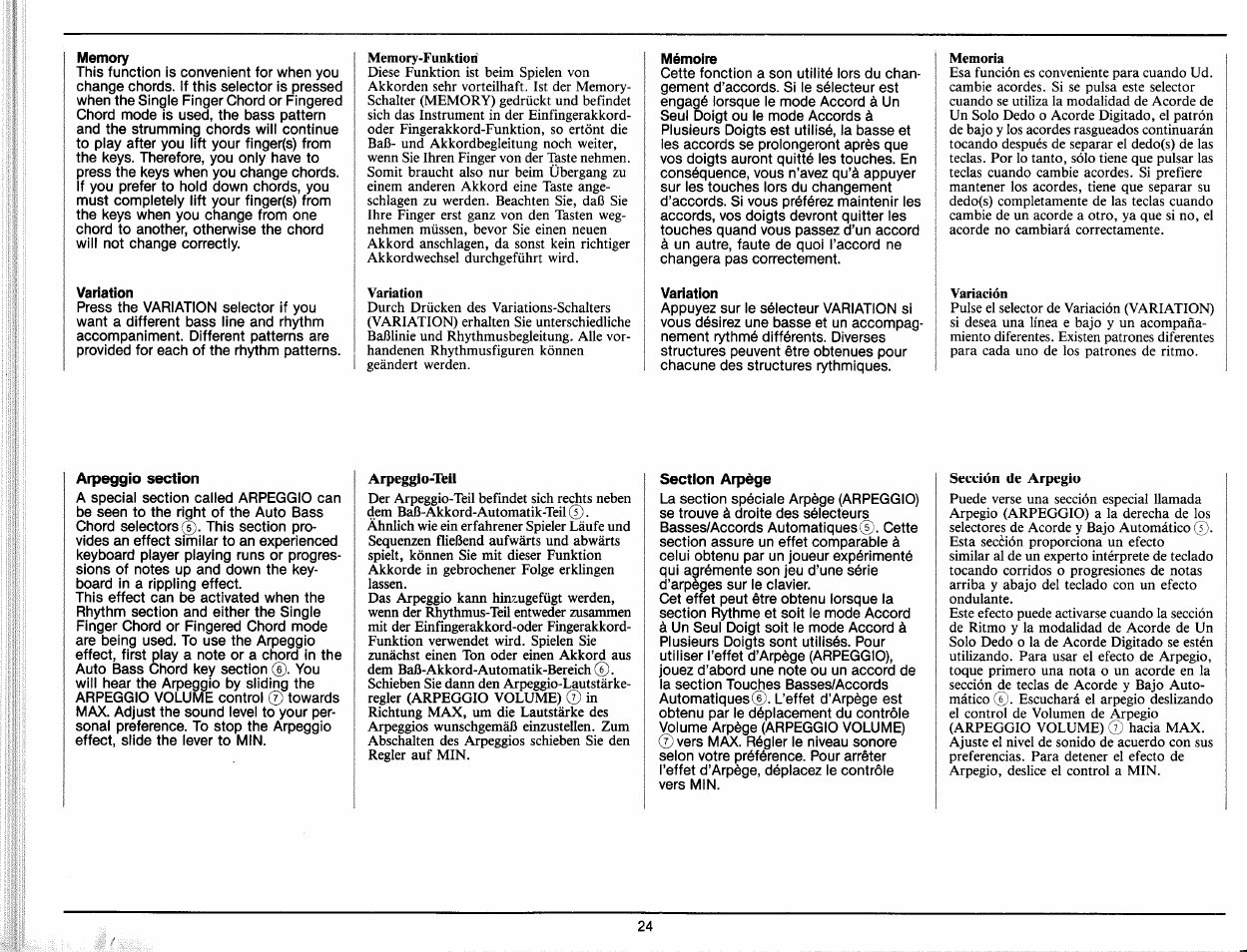 Arpeggio section, Section arpège | Yamaha PC-1000 User Manual | Page 26 / 35