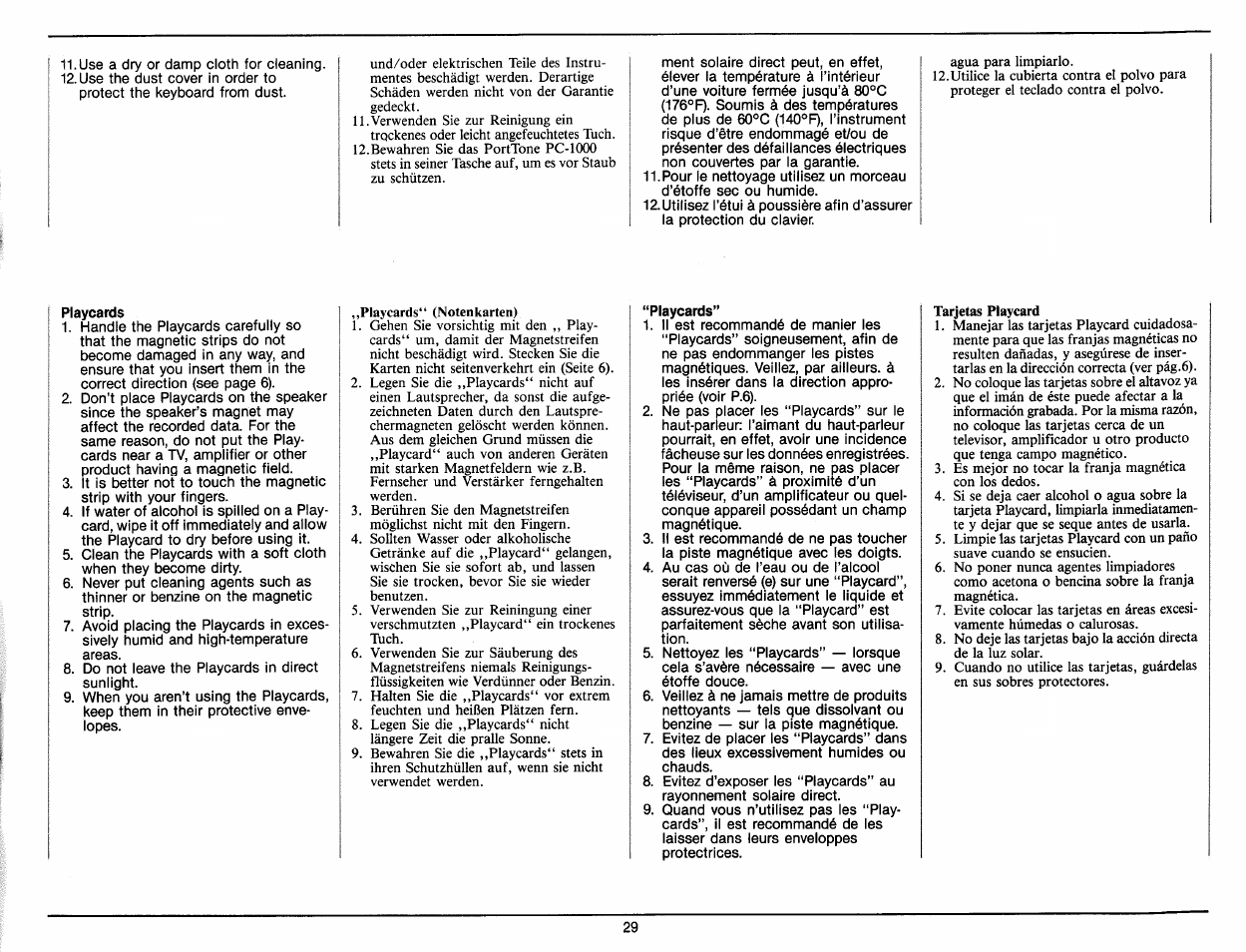 Playcards | Yamaha PC-1000 User Manual | Page 31 / 35