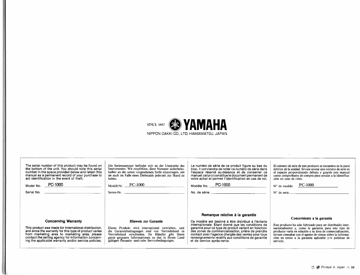 N« “ 0 yamaha | Yamaha PC-1000 User Manual | Page 35 / 35