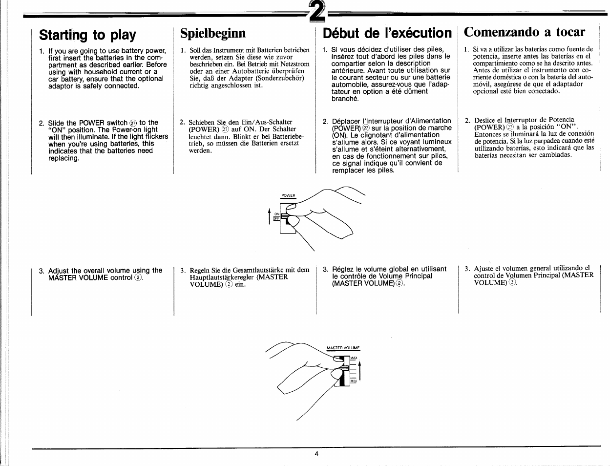 Starting to play, Début de l’exécution, Spielbeginn | Comenzando a tocar | Yamaha PC-1000 User Manual | Page 6 / 35