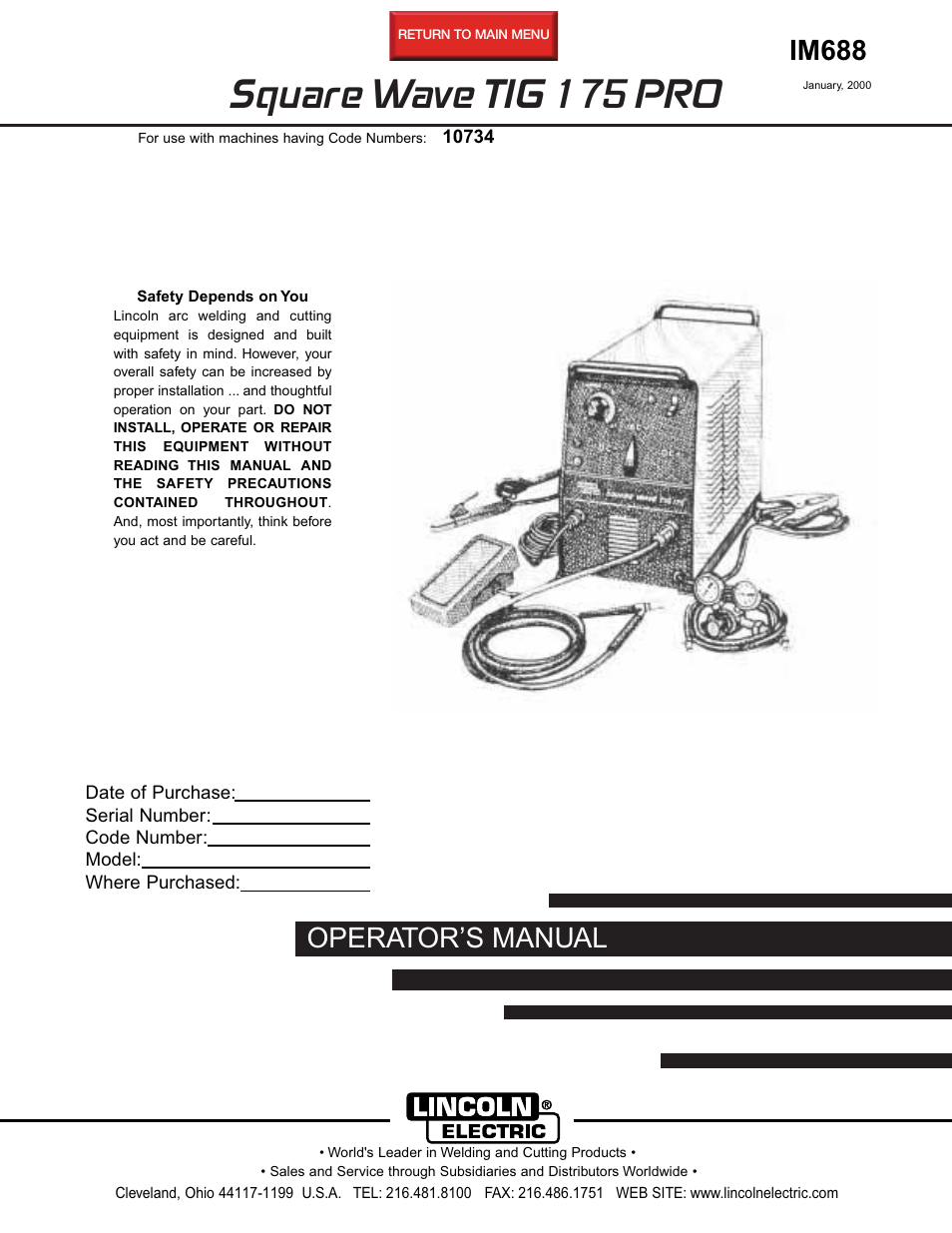 Lincoln Electric IM688 SQUARE WAVE TIG 175PRO User Manual | 32 pages