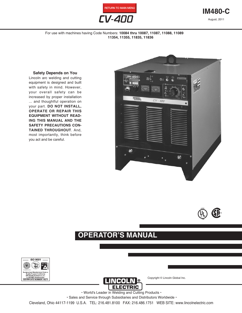 Lincoln Electric IM480 CV-400 User Manual | 34 pages