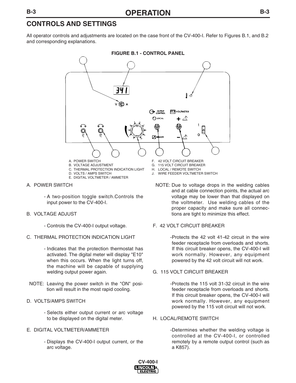 Operation, Controls and settings | Lincoln Electric IM501 IDEALARC CV400-I User Manual | Page 14 / 44