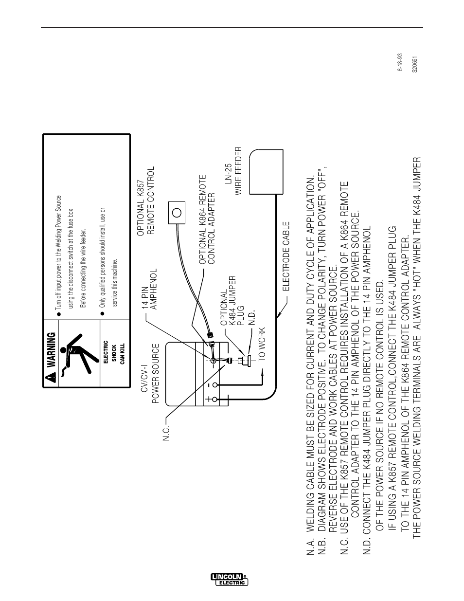 Diagrams, Cv power source to an ln-25, Warning | Lincoln Electric IM501 IDEALARC CV400-I User Manual | Page 34 / 44