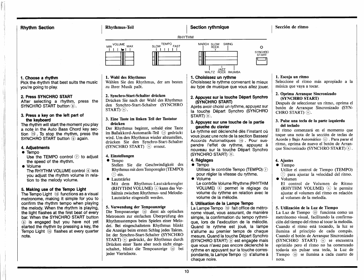 Rhythm section, Section rythmique | Yamaha PC-50 User Manual | Page 12 / 24