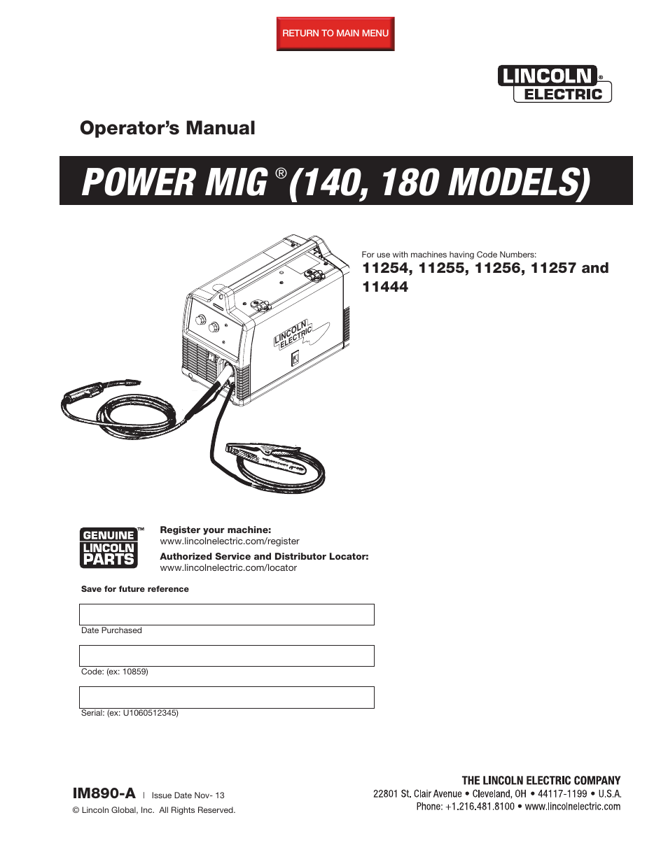 Lincoln Electric IM890 POWER MIG 140_180 User Manual | 56 pages