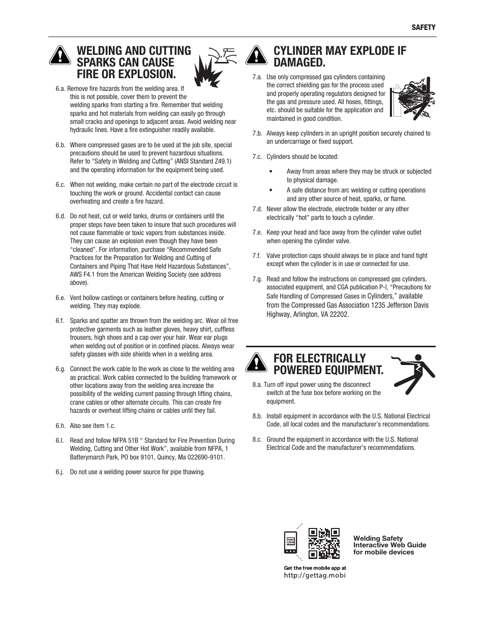 Cylinder may explode if damaged, For electrically powered equipment | Lincoln Electric IM890 POWER MIG 140_180 User Manual | Page 5 / 56