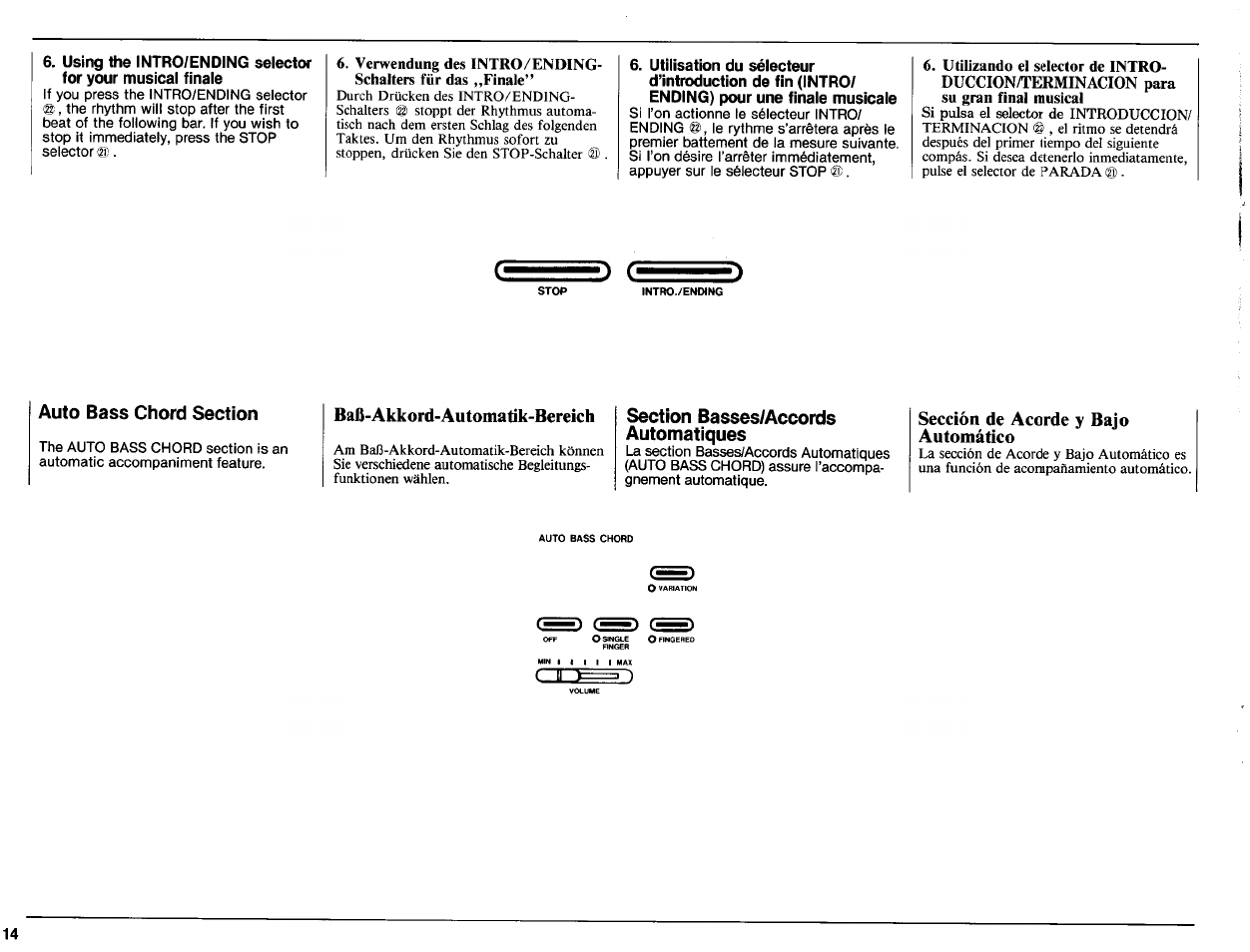 Auto bass chord section, Baß-akkord-automatik-bereich, Section basses/accords automatiques | Sección de acorde y bajo automático | Yamaha PCR-800 User Manual | Page 16 / 35