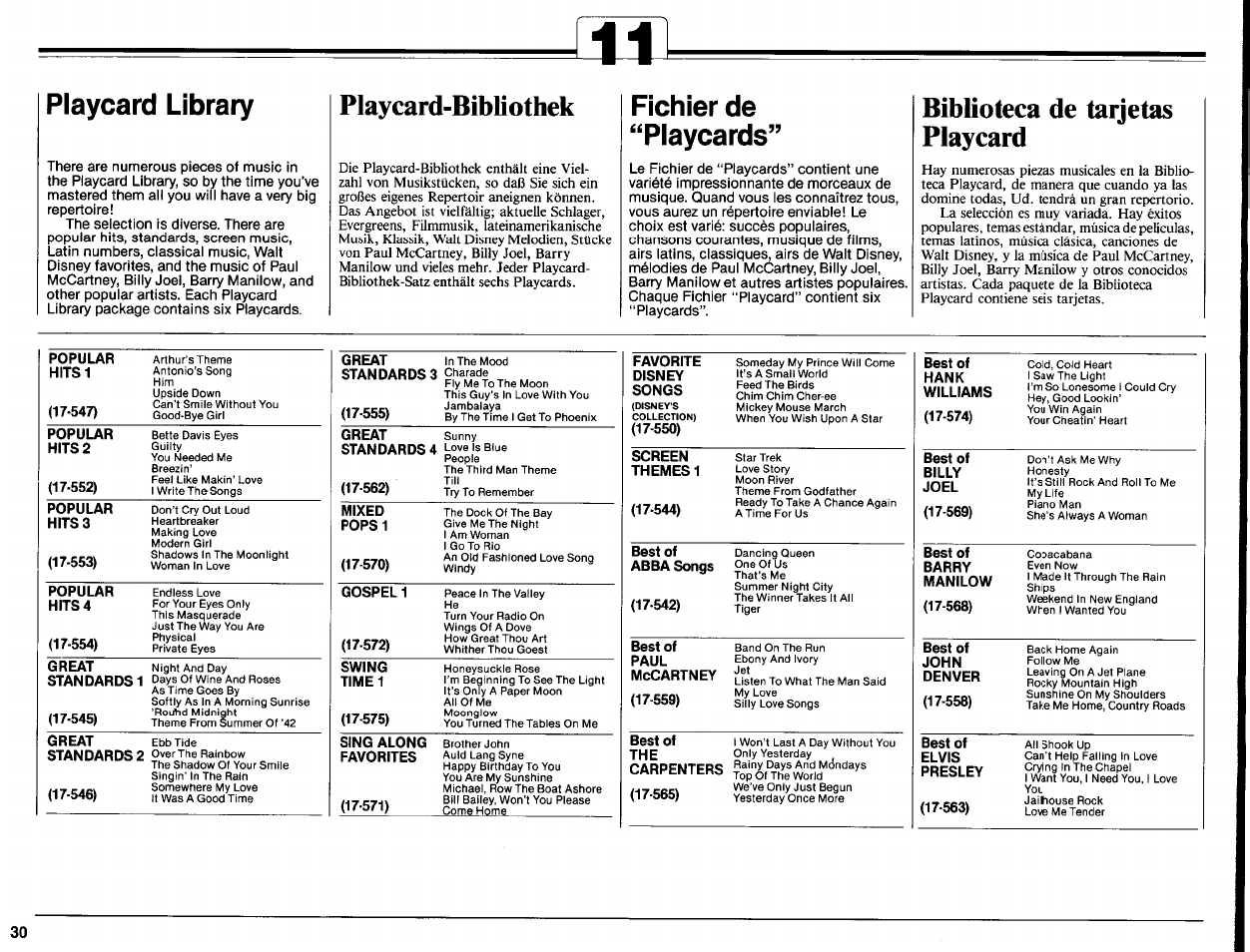 Playcard-bìblìothek, Biblioteca de tarjetas playcard, Playcard library | Pichler de “playcards | Yamaha PCR-800 User Manual | Page 32 / 35