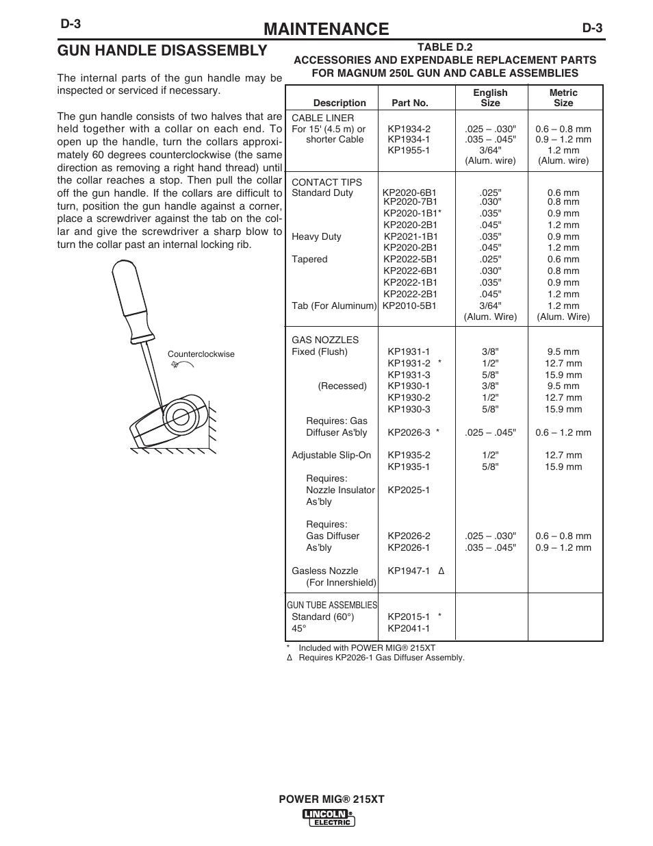 Maintenance, Gun handle disassembly | Lincoln Electric IM978 POWER MIG 215XT User Manual | Page 23 / 32