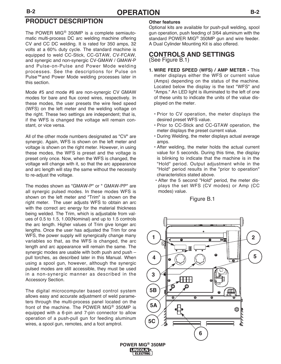 Operation, Product description, Controls and settings | Lincoln Electric IM859 POWER MIG 350MP User Manual | Page 15 / 47