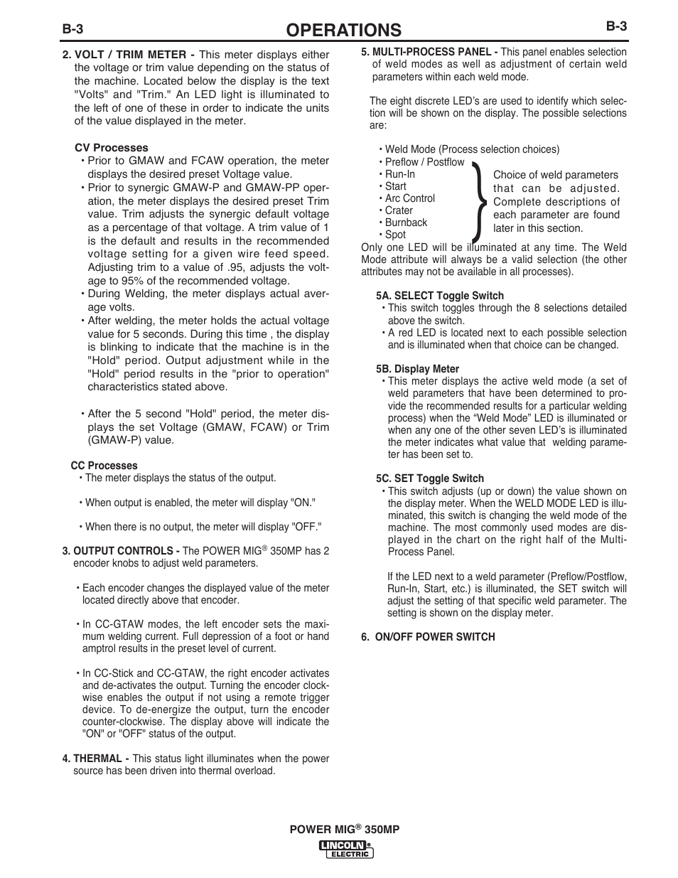 Operations | Lincoln Electric IM859 POWER MIG 350MP User Manual | Page 16 / 47