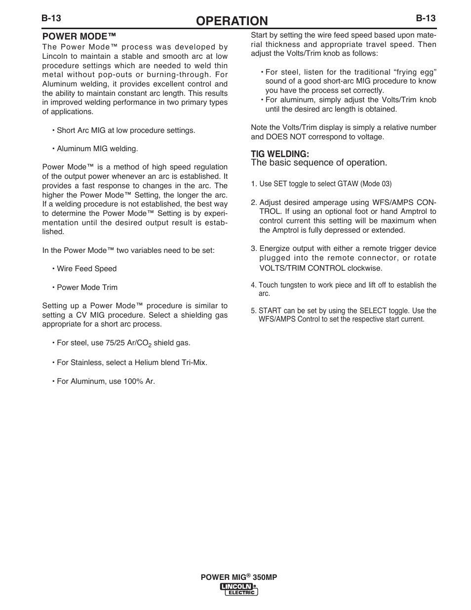 Operation | Lincoln Electric IM859 POWER MIG 350MP User Manual | Page 26 / 47