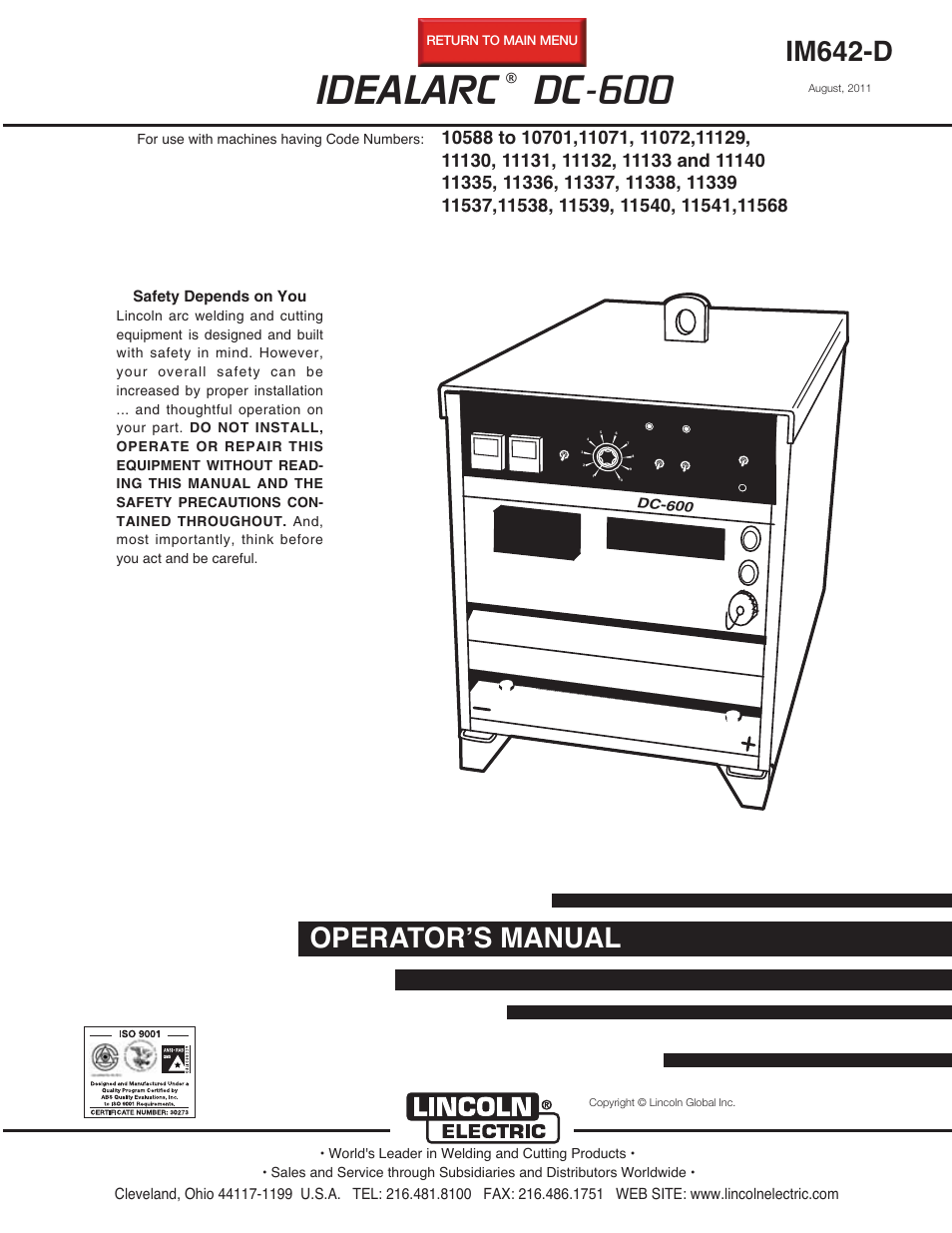 Lincoln Electric IM642 IDEALARC DC-600 User Manual | 57 pages