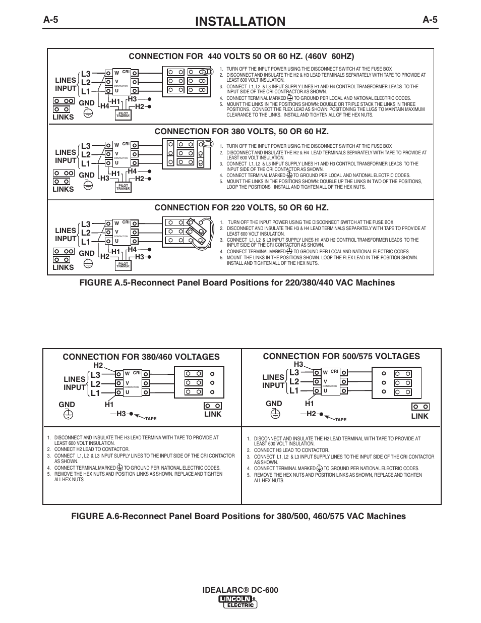 Installation, L3 l2 l1, Idealarc® dc-600 | Lincoln Electric IM642 IDEALARC DC-600 User Manual | Page 13 / 57