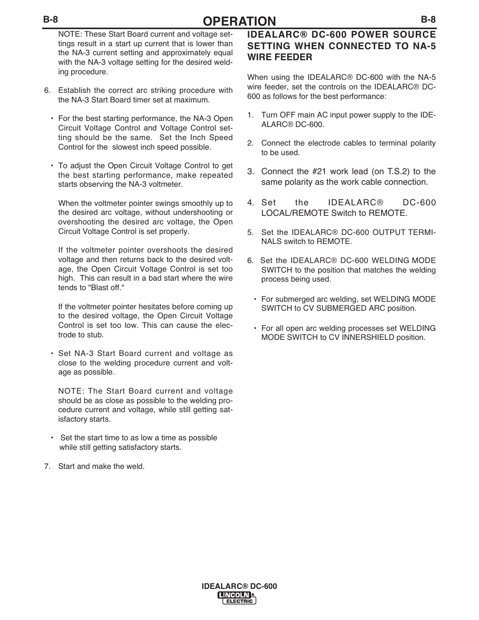 Operation | Lincoln Electric IM642 IDEALARC DC-600 User Manual | Page 24 / 57