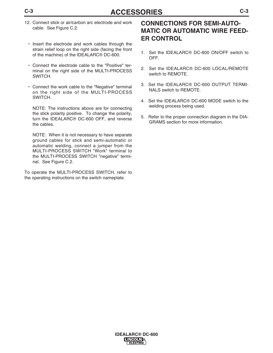 Accessories | Lincoln Electric IM642 IDEALARC DC-600 User Manual | Page 27 / 57