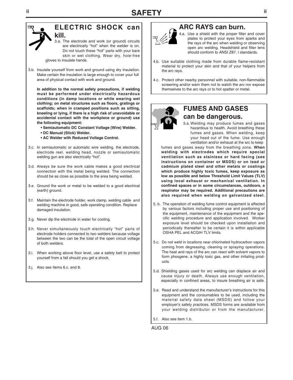 Safety, Arc rays can burn, Electric shock can kill | Fumes and gases can be dangerous | Lincoln Electric IM655 RED-D-ARC DC-400 User Manual | Page 3 / 42