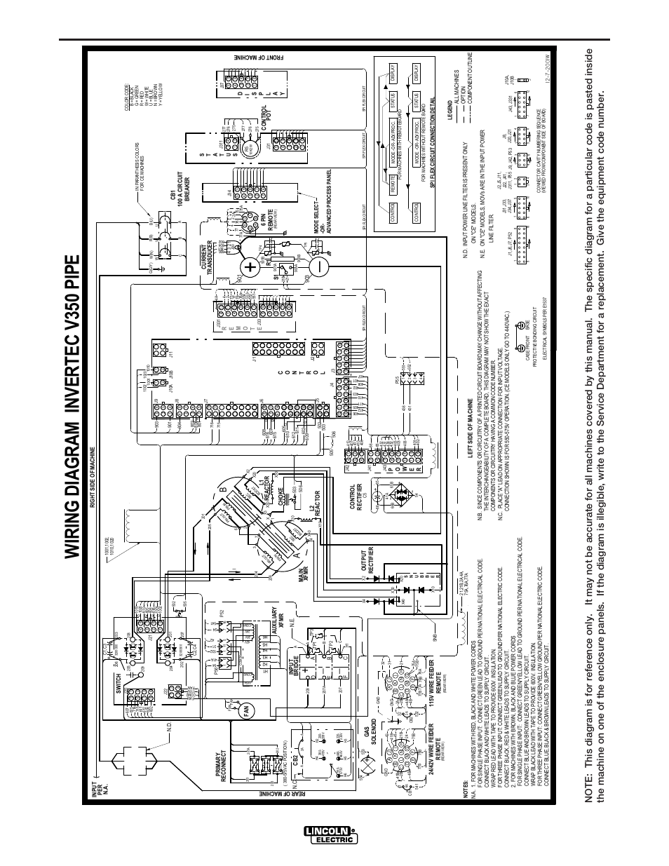 Wi ri ng di agram i nvert ec v3 50 pipe, Diagrams, G3707 | V350-pipe | Lincoln Electric IM743 INVERTEC V350-PIPE User Manual | Page 30 / 36