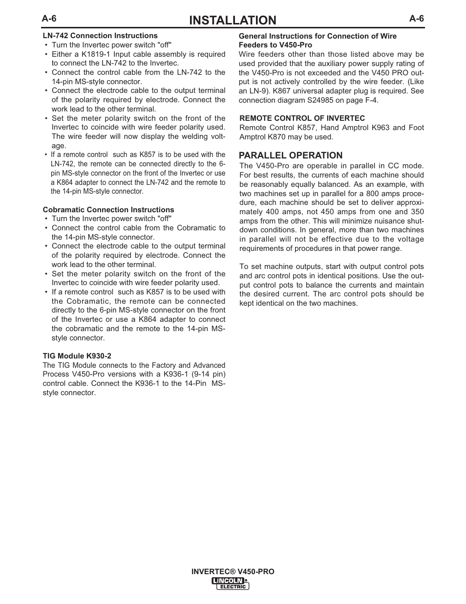 Installation | Lincoln Electric IM841 INVERTEC V450-PRO User Manual | Page 13 / 44