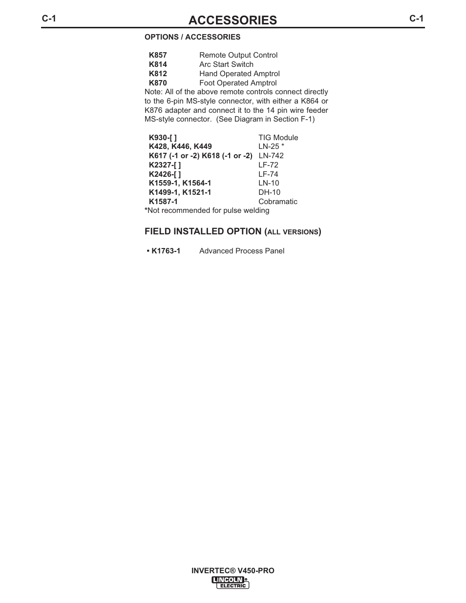 Accessories | Lincoln Electric IM841 INVERTEC V450-PRO User Manual | Page 23 / 44