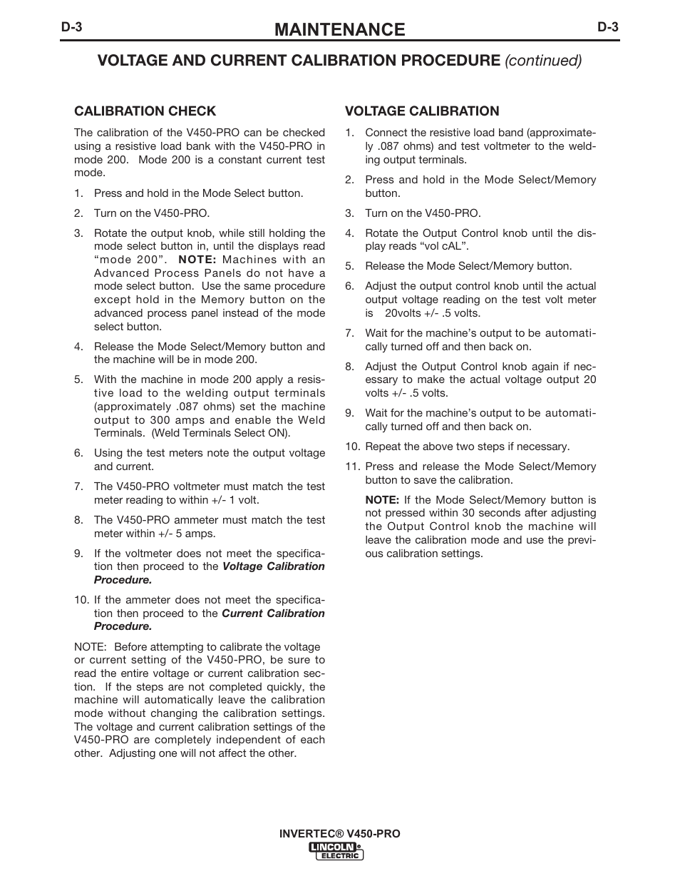 Maintenance | Lincoln Electric IM841 INVERTEC V450-PRO User Manual | Page 26 / 44