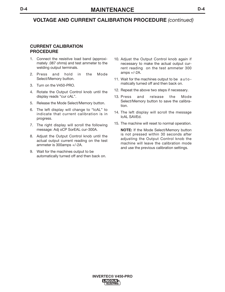 Maintenance | Lincoln Electric IM841 INVERTEC V450-PRO User Manual | Page 27 / 44