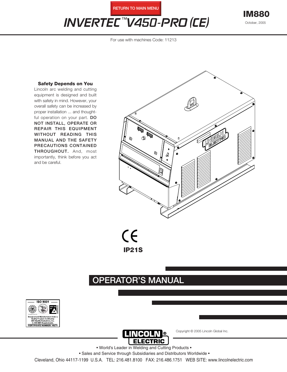 Lincoln Electric IM880 INVERTEC V450-PRO (CE) User Manual | 44 pages