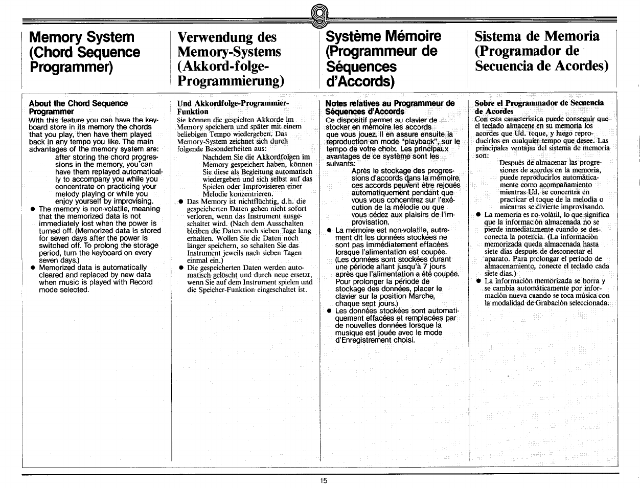 About the chord sequence programmer, Und akkonifolge-prograniniier- funktioii, Sobre el programmador de secuencia de acordes | Yamaha PS-25 User Manual | Page 17 / 28