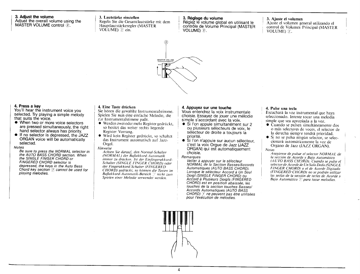 Réglage du volume, Press a key, Appuyez sur une touche | Yamaha PS-25 User Manual | Page 6 / 28