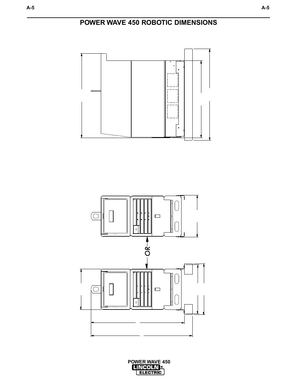 Installation, Power wave 450 robotic dimensions, A-5 power wave 450 | Lincoln Electric IM542 INVERTEC POWER WAVE 450 ROBOTIC User Manual | Page 15 / 68