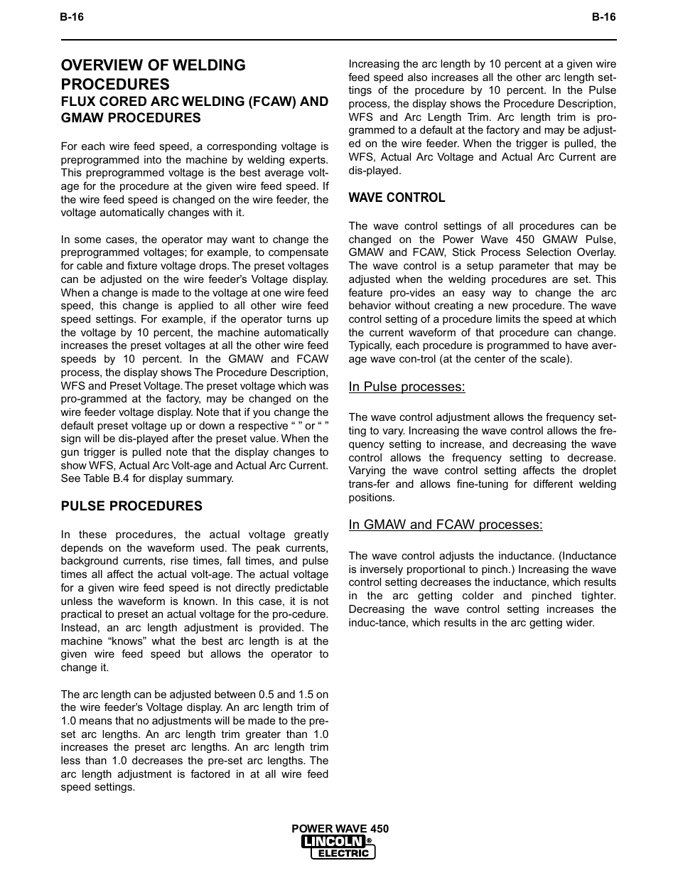 Operation, Overview of welding procedures | Lincoln Electric IM542 INVERTEC POWER WAVE 450 ROBOTIC User Manual | Page 32 / 68